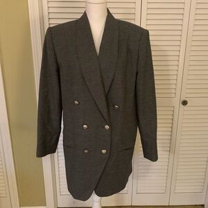 Amanda Smith Vintage Charcoal Wool Double Breasted Blazer Jacket Size 16